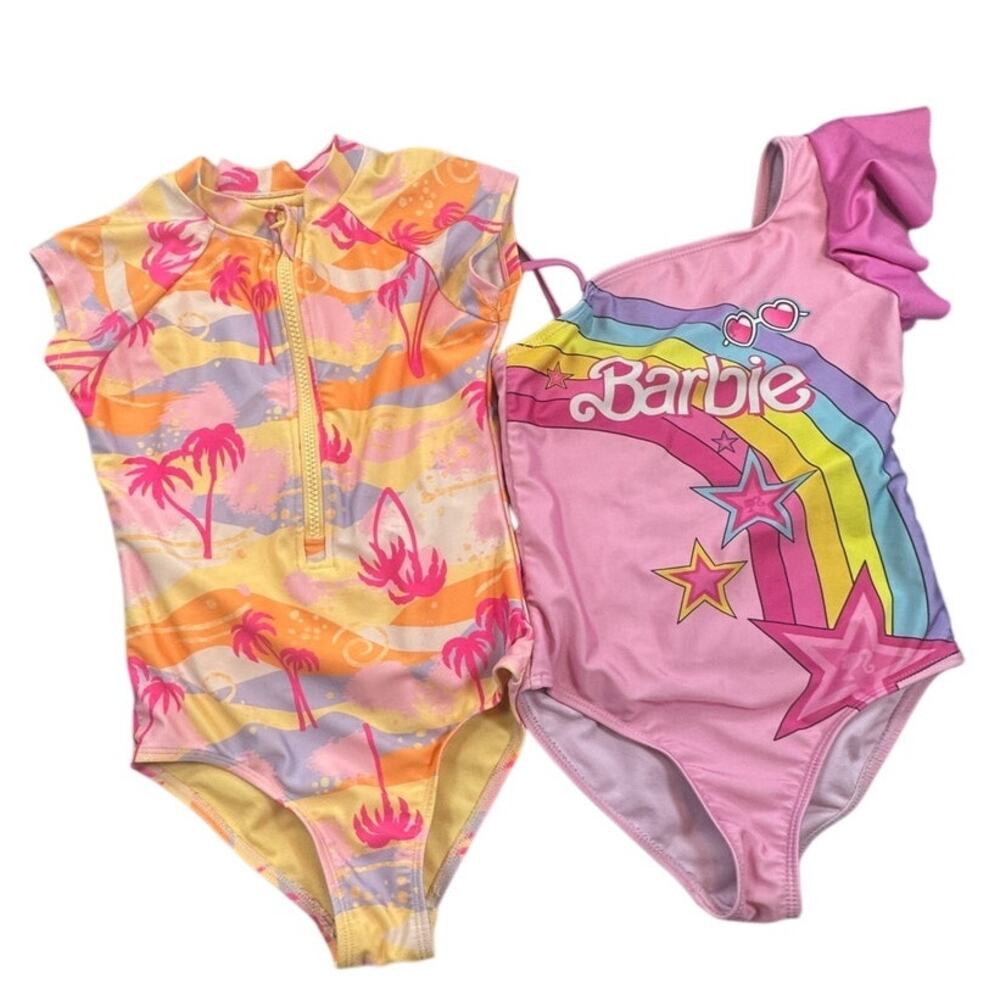 Barbie Girls Palm Rainbow One-Piece Swimsuit Bundle S (6-6X)
